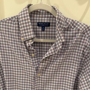 Peter Millar Men's Red and Blue Plaid Shirt
